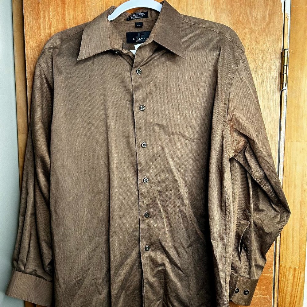 j.f. J. Ferrar - Brown, Stretch Fit, Size 16 (32/33) Button Up Shirt